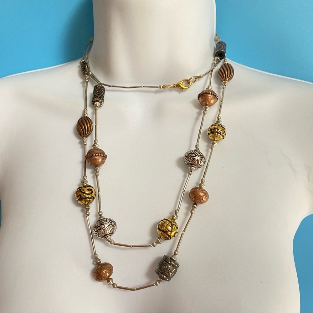 Layered Mixed Metals Beads Boho Necklace